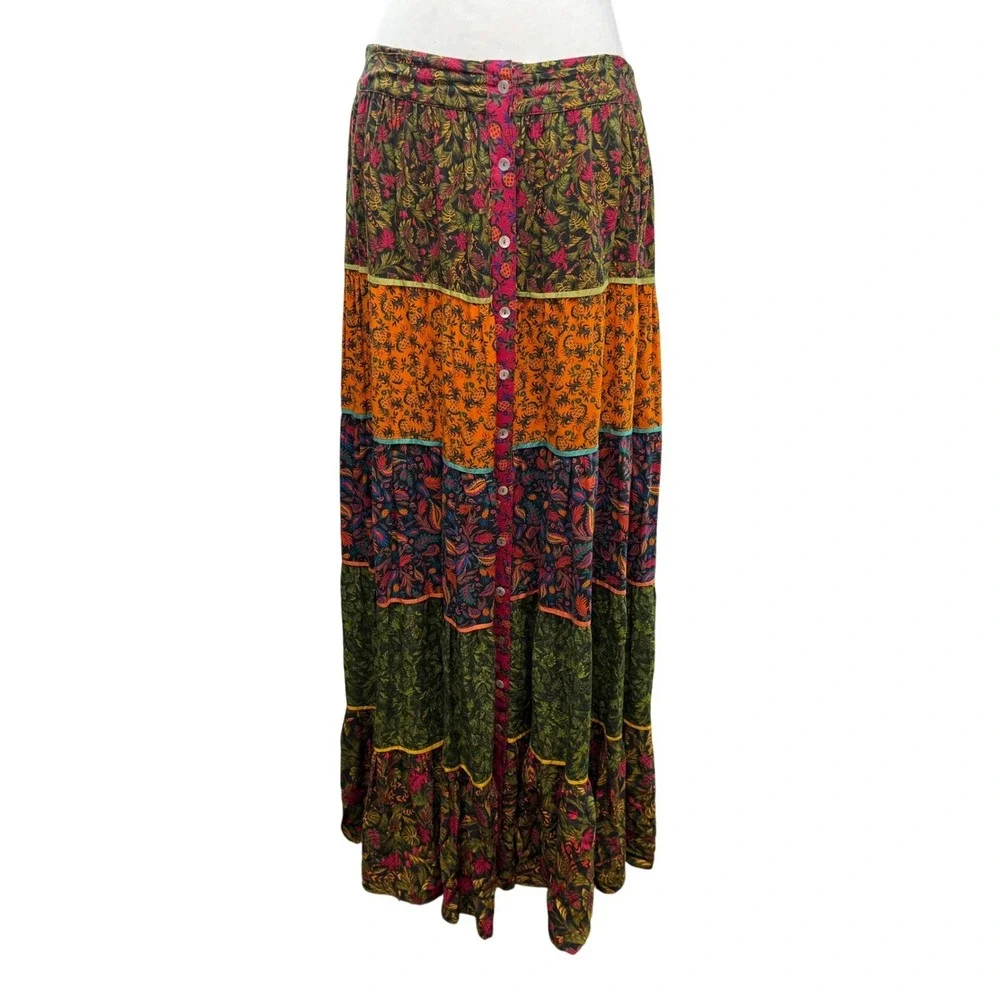 FARM Rio Multicolor Floral Tiered Maxi Skirt - Orange, Green, Pink, Blue - Picture 2 of 10